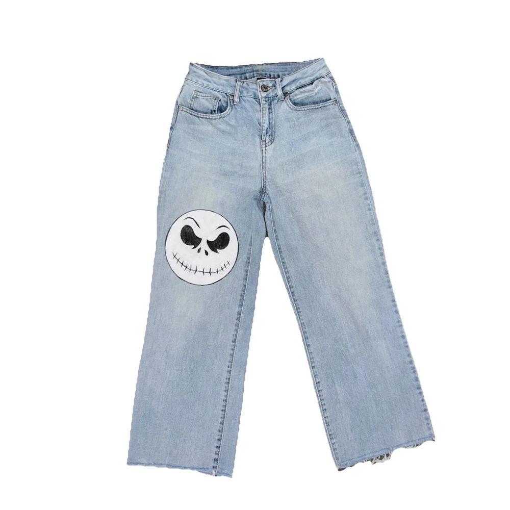 Custom nightmare before Christmas, Jack Skellington light blue denim jeans sz 0